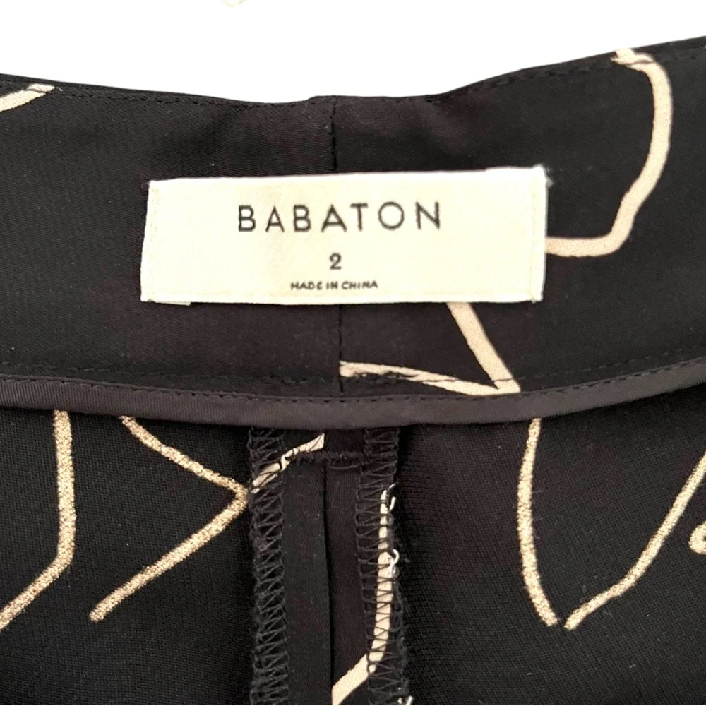 Babaton Pants Fox Print Sz 2 Black Tan Classic Baggy Fit Tapered Leg Aritzia - Picture 10 of 16